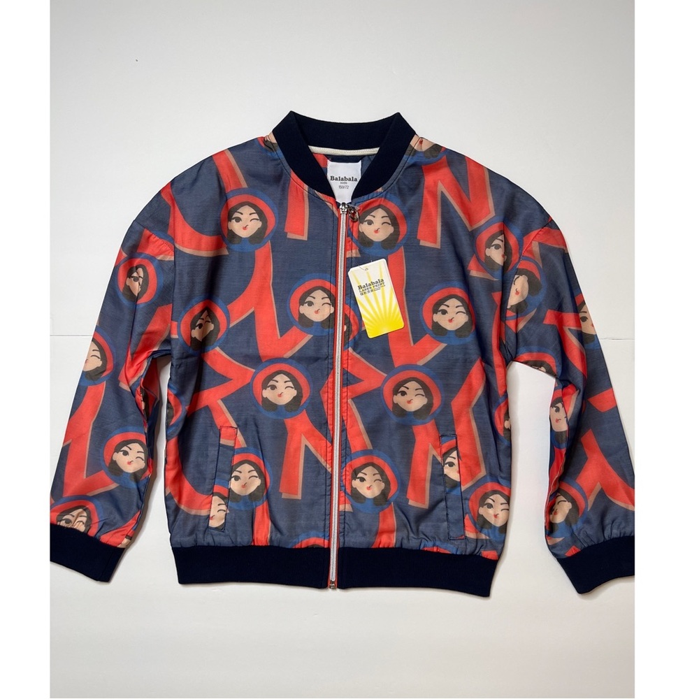 Balabala Red/Blue Mesh Print Design Bomber Jacket Sz 10-12Y Girls